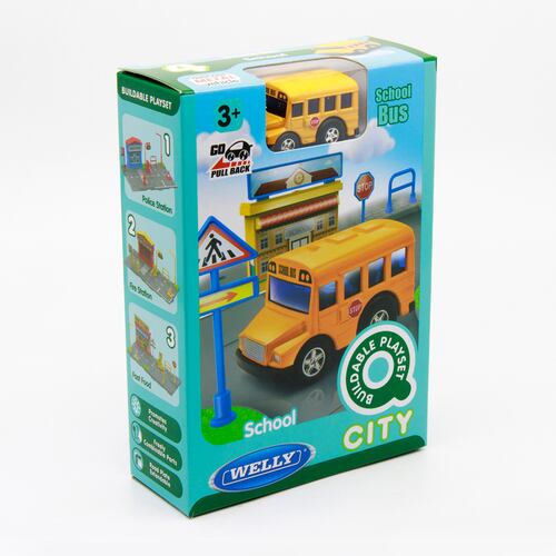 Set Armable WELLY de Escuela con Autobús Escolar a Escala