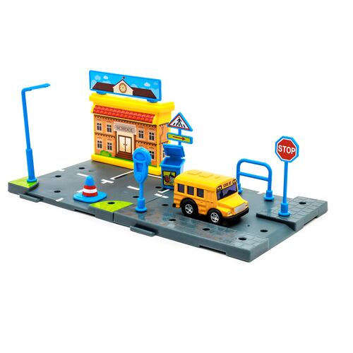 Set Armable WELLY de Escuela con Autobús Escolar a Escala