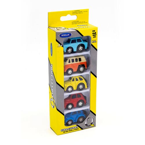 Set de 5 Vehículos a Escala WELLY Die Cast de 2 Pulgadas Back Q Collection