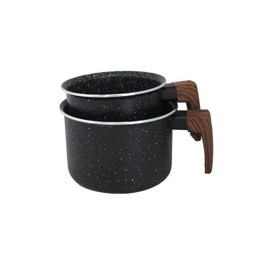 Set De Pocillos De Mármol Negro Madera De 2 Piezas
