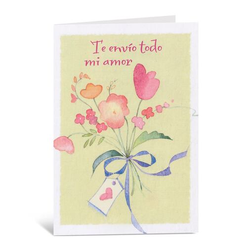 Tarjeta Amor Ramo De Flores Liston Azul