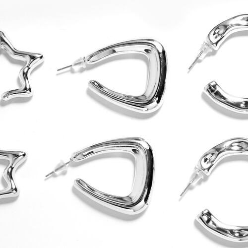 Set de Aretes (3 Pares) Plateado de Plástico Figuras Vstone