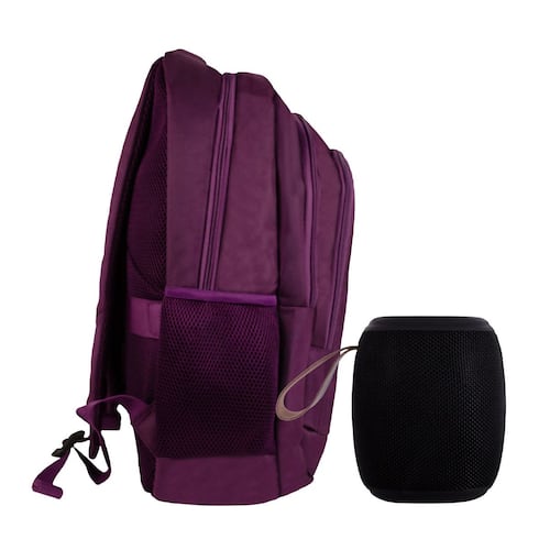 Set Backpack Essential Pro 15" Morado con Bocina portátil RGB Novel Drum Negra Perfect Choice
