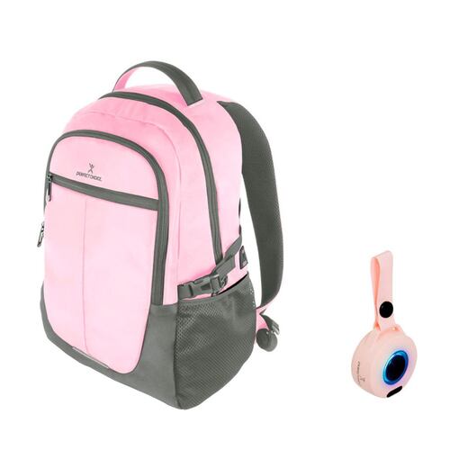 Bundle Mochila Vagary  para Laptop 15.6" Rosa/Gris + Mini Bocina Portátil RGB Handy Rosa