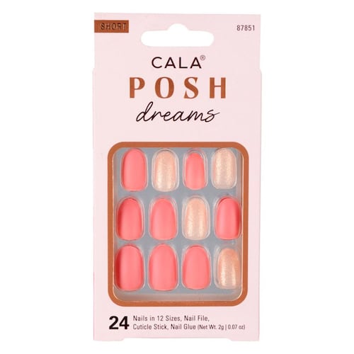 Kit Uñas Postizas Short Oval Rosa/Glitter 24 piezas