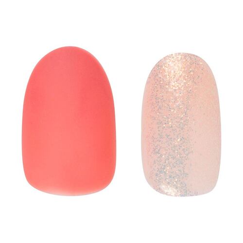 Kit Uñas Postizas Short Oval Rosa/Glitter 24 piezas