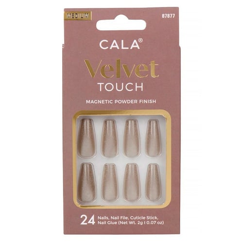 Kit Uñas Postizas Velvet Medium Coffin Sage Cateye 24 piezas