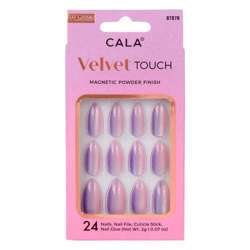 Kit Uñas Postizas Velvet Medium Stiletto Morado Cateye 24 piezas