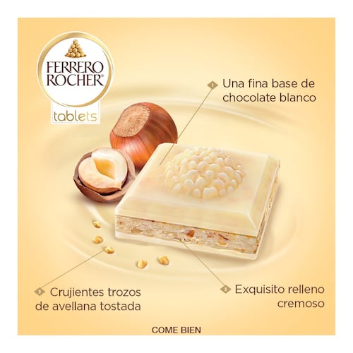 Barra Ferrero Rocher Tablets Chocolate Blanco Rellena con Avellanas y Cacao 90gr