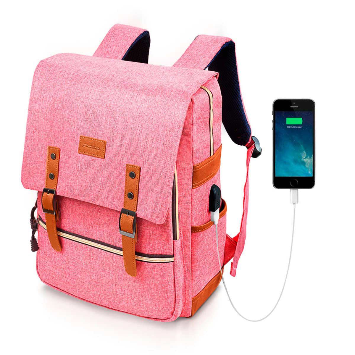 Mochila Con Puerto USB Para Laptop RedLemon Rosa