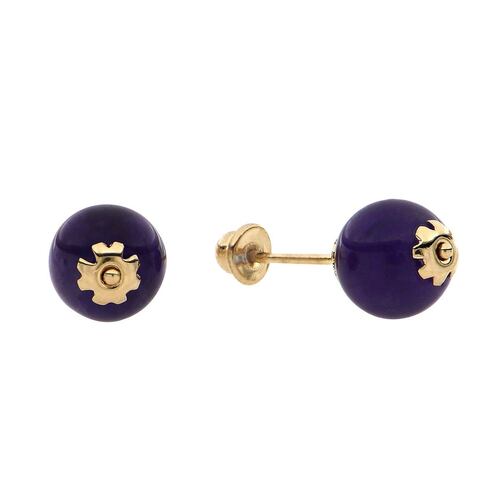Aretes Piedra Natural Amatista en Oro de 14k