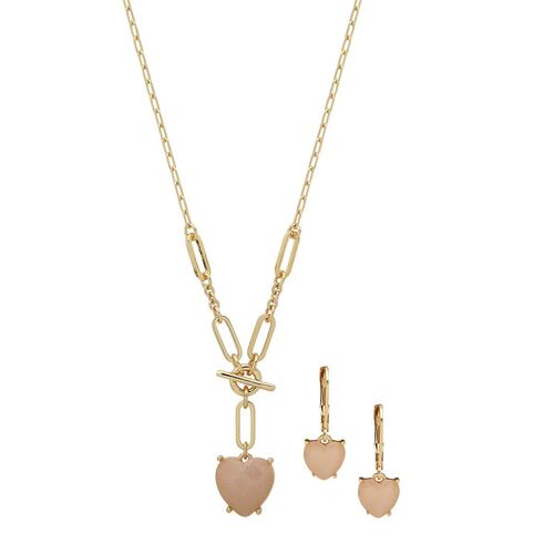 Box de collar y aretes color dorado marca Anne Klein tipo gargantilla y artetes tipo botón