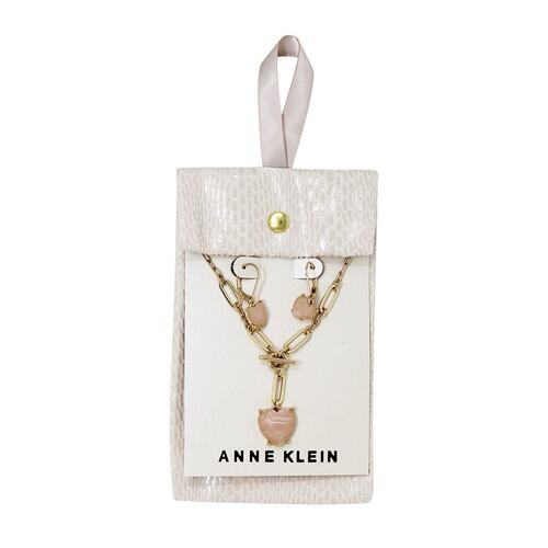 Box de collar y aretes color dorado marca Anne Klein tipo gargantilla y artetes tipo botón