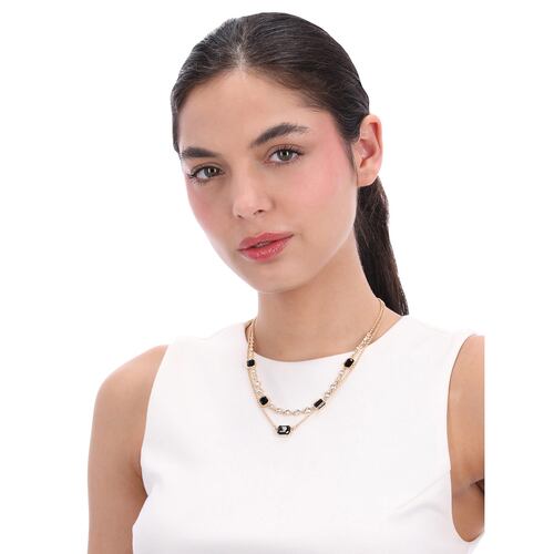 Collar Octágono Tipo Matiné Circonita Dorado Anne Klein