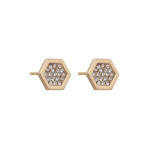 Aretes Acero Dorado Hexágono con Detalle de Cristal DKNY