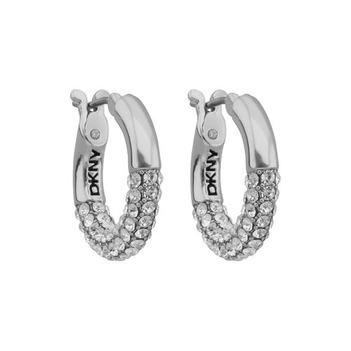 Aretes Acero Plateado Aro con Cristal DKNY