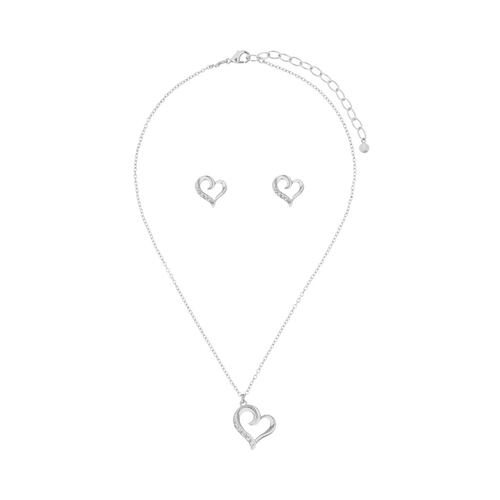 Box Set Collar Forma Corazón con Aretes Brillante Plateados Nine West