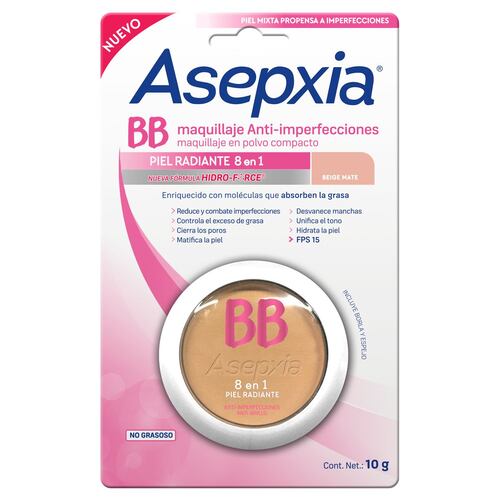 Maquillaje BB Polvo E/6 FPS 15 Beige Mate 10 G Asepxia