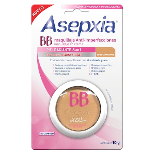 Maquillaje BB Crema E/6 Fps 15 Beige Claro 10 G Asepxia