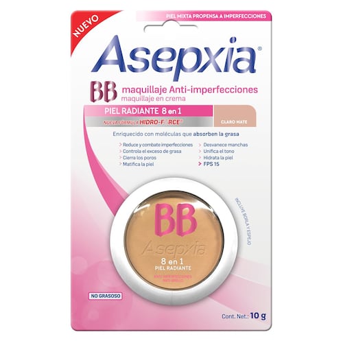 Maquillaje BB Crema E/6 FPS 15 Claro Mate 10 G Asepxia