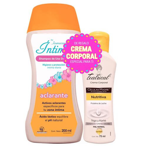Lomecan V Shampoo íntimo Aclarante 200 Ml + Teatrical Células Madre Crema Corporal Nutritiva 75 Ml