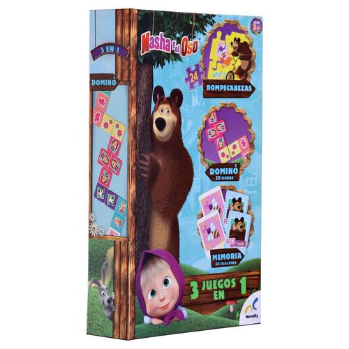 Set De Juegos 3 En 1 Masha Y El Oso, Caja De Cartón