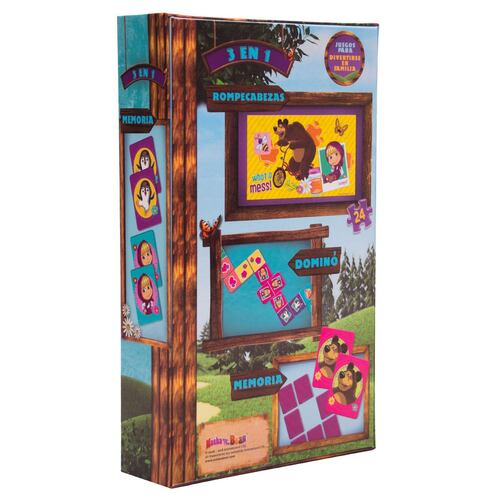 Set De Juegos 3 En 1 Masha Y El Oso, Caja De Cartón