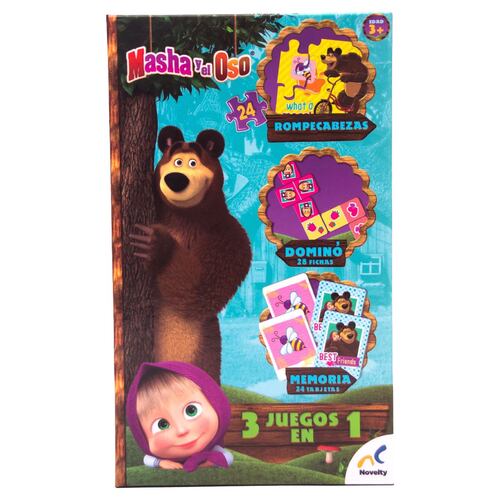 Set De Juegos 3 En 1 Masha Y El Oso, Caja De Cartón