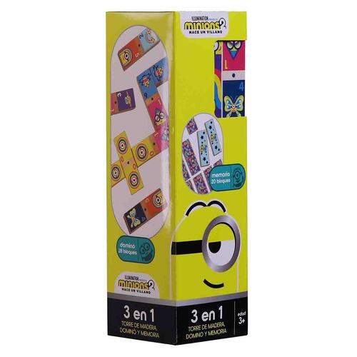 Torre De Mader A 3 En 1 Domino Y Memoria Minions 2