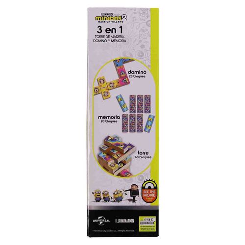 Torre De Mader A 3 En 1 Domino Y Memoria Minions 2