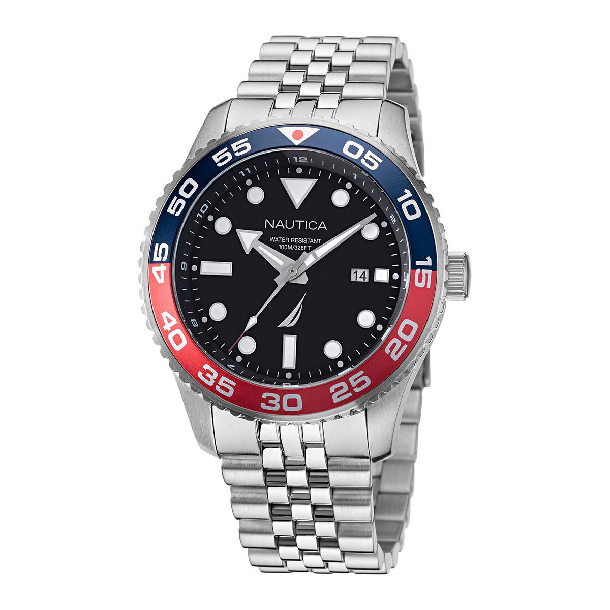Nautica Orologio Casual NAPPBF139 – Cassa 43 Mm Acciaio, Quadrante Nero, Cinturino Acciaio, Impermeabile 100m