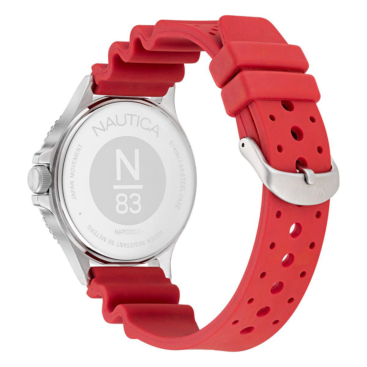 Nautica N83 Cocoa Beach Orologio Da Uomo 43 Mm – Cassa In Acciaio Riciclato, Movimento Solare Giapponese, Cinturino In PU Rosso (NAPCBS301)