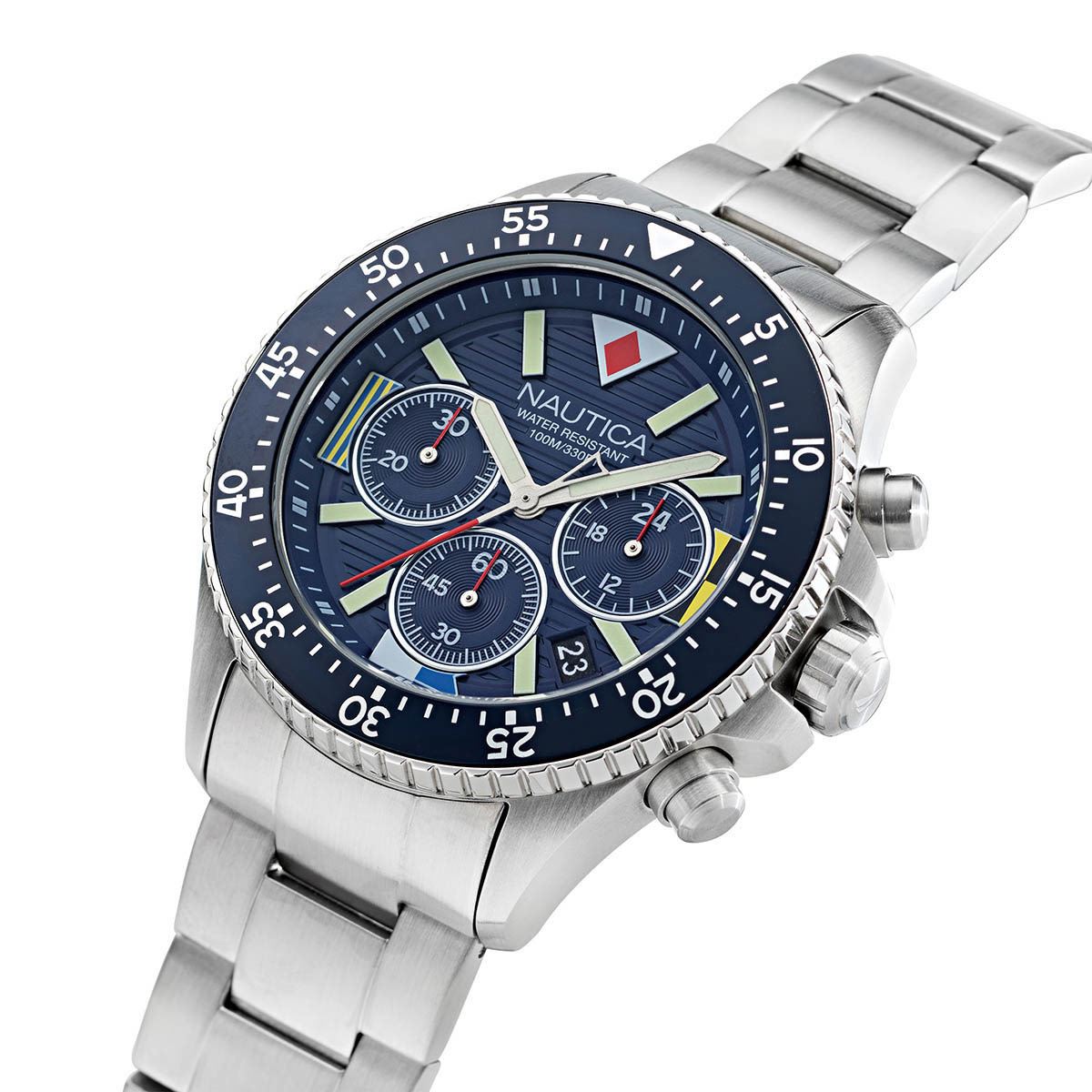 Orologio Nautica Westport Cronografo 44mm - Acciaio Riciclato, Quadrante Blu, Bracciale Argento (NAPWPS304)