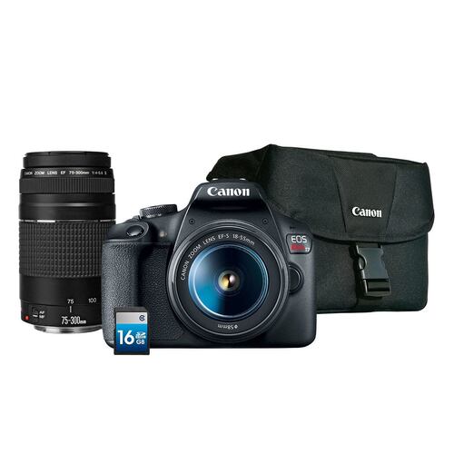 Cámara DSLR Canon EOS Rebel T7 con lentes de 18-55mm y 75-300mm
