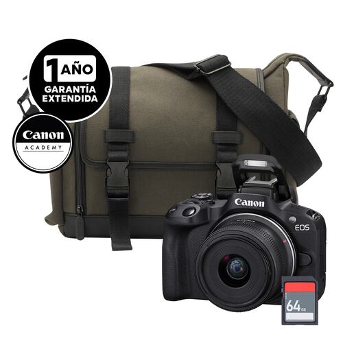 Cámara Canon R50 Kit Lente - Maleta - SD 64GB - Curso Online - Garantía Ext.