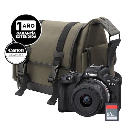 Cámara Canon R50 Kit Lente - Maleta - SD 64GB - Curso Online - Garantía Ext.