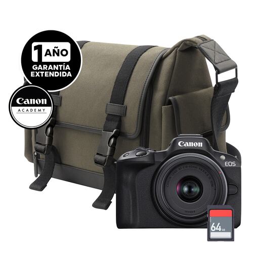 Cámara Canon R50 Kit Lente - Maleta - SD 64GB - Curso Online - Garantía Ext.