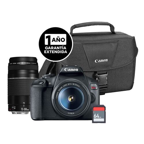 Cámara Canon Kit T7 Lente Ef-S 18–55mm y Lente Ef 75-300mm F/4 Bag 200es Sd G Ext