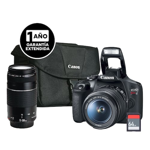 Cámara Canon Kit T7 Lente Ef-S 18–55mm y Lente Ef 75-300mm F/4 Bag 200es Sd G Ext