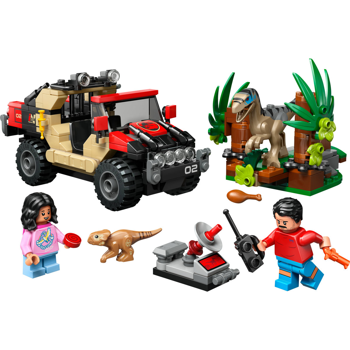 LEGO® Jurassic World Escape en Auto Todoterreno y Raptor al Acecho