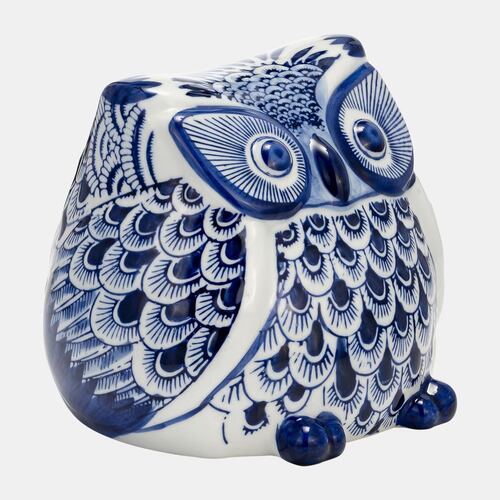 Figura Decorativa Diseño Moderno Búho Enigmático Azul con Blanco Sagebrook
