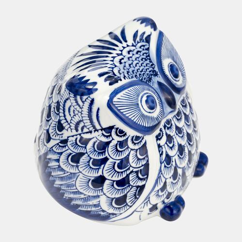 Figura Decorativa Diseño Moderno Búho Enigmático Azul con Blanco Sagebrook