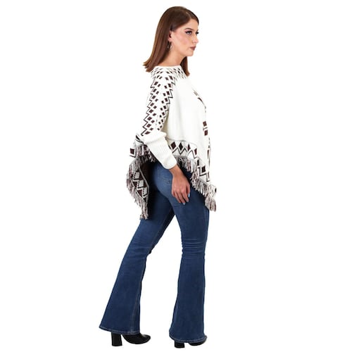 Poncho cuello ojal de chenille para mujer - oveja