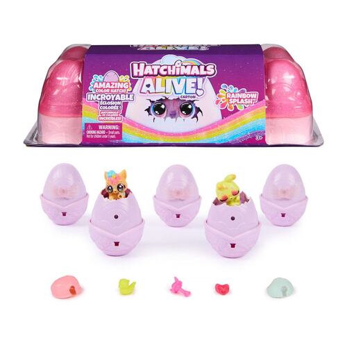 Set Figuras Cartón de Huevos Rainbow Splash de Hatchimals Alive 5 Personajes