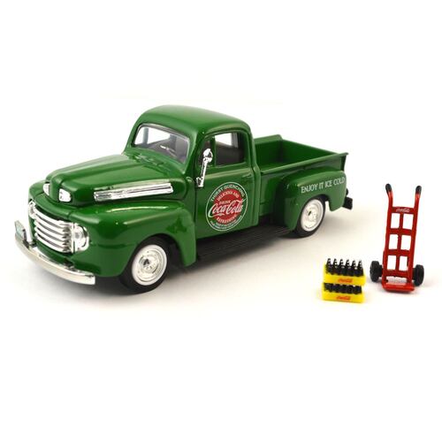 1948 Ford F1 Green Pickup with 2 Bottle cases and One hand cart