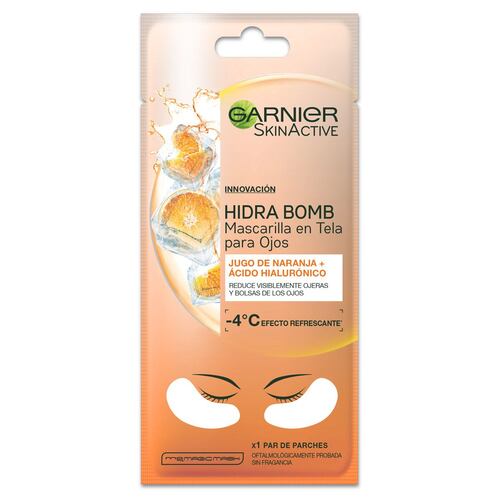 Mascarilla Facial En Tela Para Ojos Anti Arrugas Con Naranja, Hidra Bomb De Garnier, 1 pza