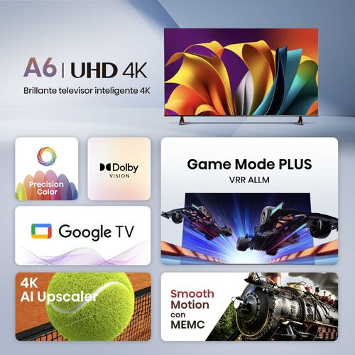 Pantalla Google TV Hisense de 55 Pulgadas 4K 55A6N