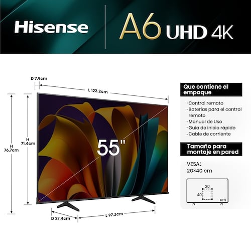Pantalla Google TV Hisense de 55 Pulgadas 4K 55A6N