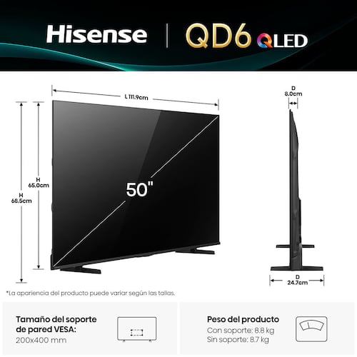 Pantalla Hisense de 50 Pulgadas Qled 4k 50qd6qv
