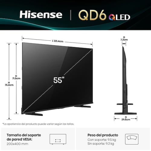Pantalla Hisense de 55 Pulgadas Qled 4K 55qd6qv